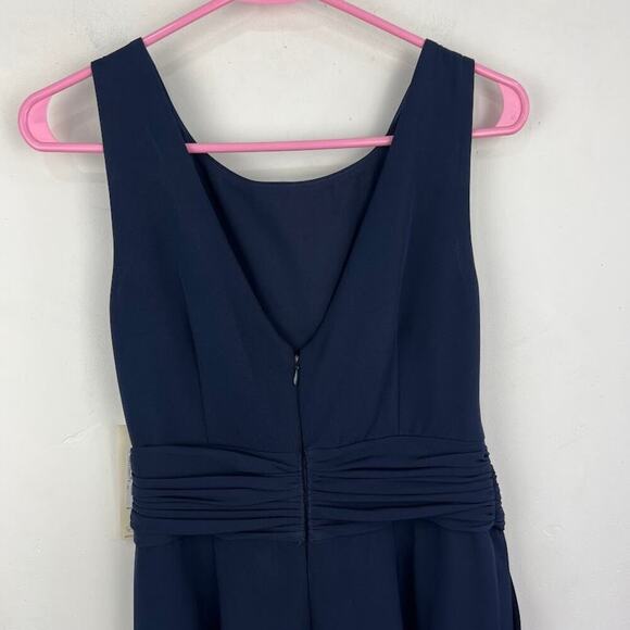 Eliza J Navy Ruffled Chiffon Draped Sleeveless Evening Wide Leg Jumpsuit Size 6 - Picture 7 of 12